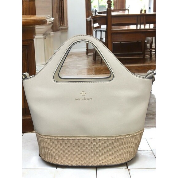 Nanette Lepore Handbags - Nanette Lepore Handbag Smooth Vegan Leather Hand/Shoulder Bag Straw/Cream